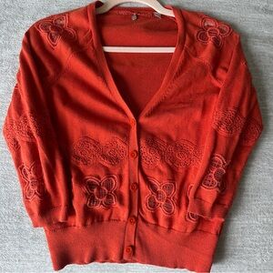 Knitted and Knotted Anthropologie Women's Red Button-Up Sweater